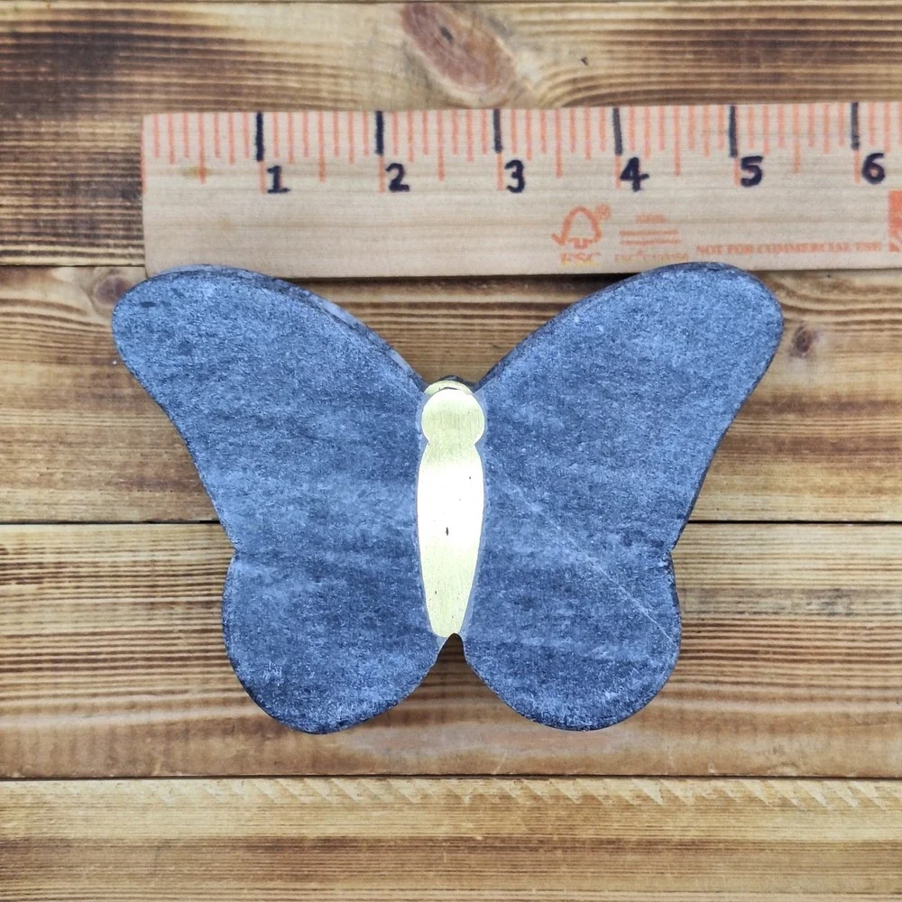 Coasters (4) Marble Brass Inlay Butterflies Natural Stone MCM Natural‎ Stone